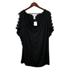 New Carina Womens Size XL Black Cowl Neck Blouse Rhinestone Cold Shoulder Top N